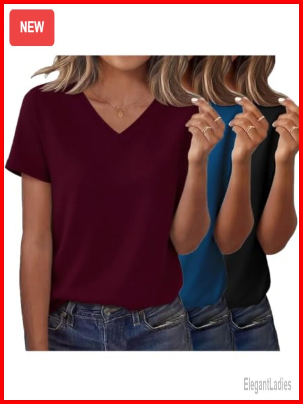 3 Pack Womens V Neck Basic T Shirts Short Sleeve Summer Tees Casual Tops